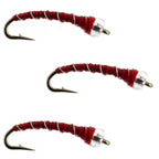 3 Pack Mercury Red Blood Midge - Glass Bead Head Flies Size 18