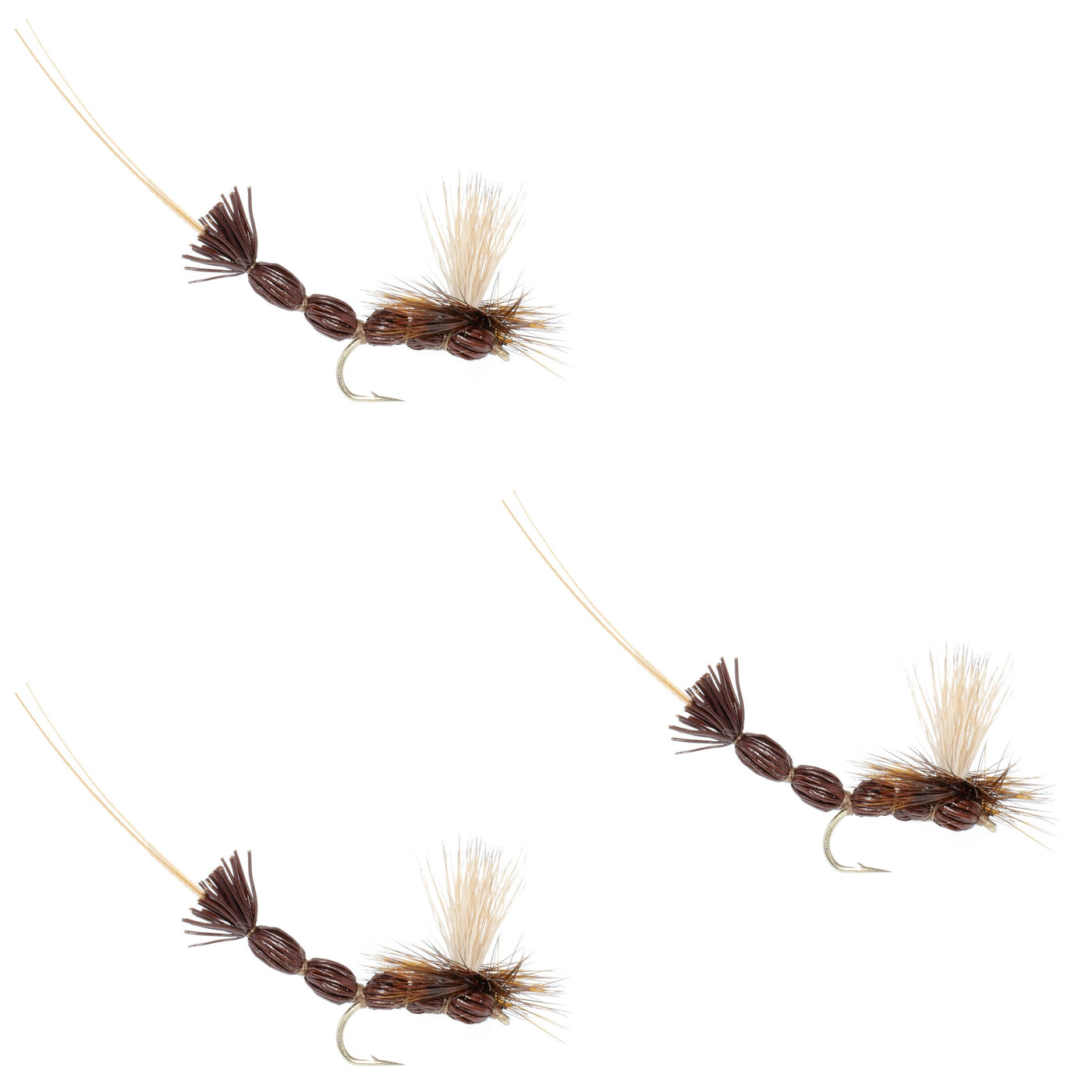 3 Pack Brown Para Drake Extended Body Dry Flies Size 12