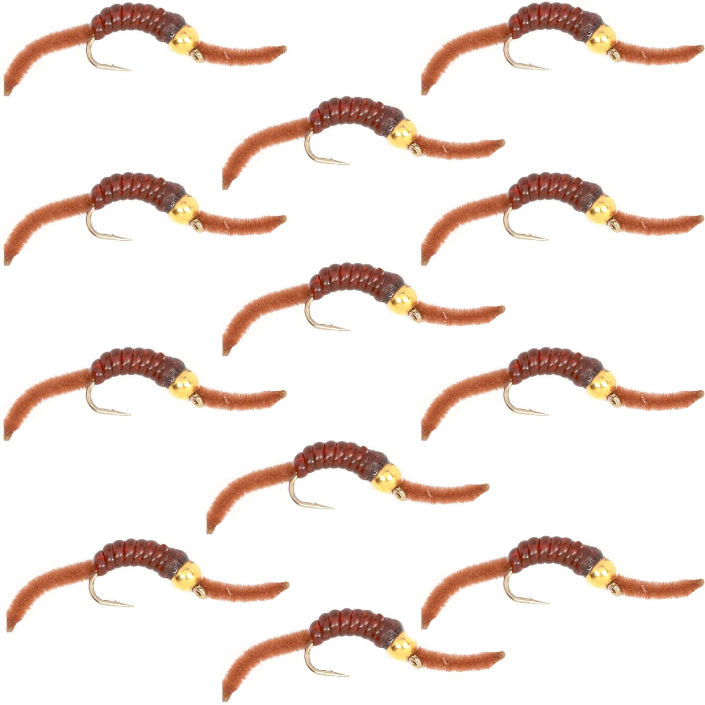 Barbless Tungsten San Juan Bead Head Power Worm Brown 12 Flies Size 14