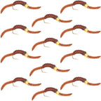 Barbless Tungsten San Juan Bead Head Power Worm Brown 12 Flies Size 12