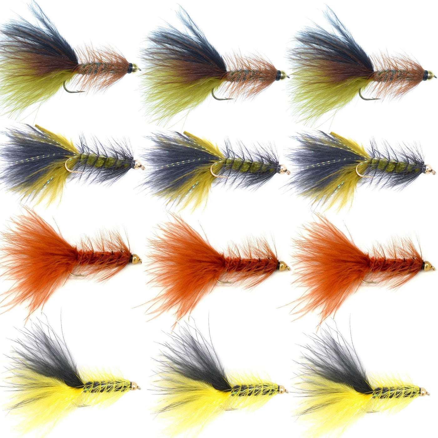 Bead Head Crystal Woolly Bugger Streamer Set -  12 Flies - Hook Size 4