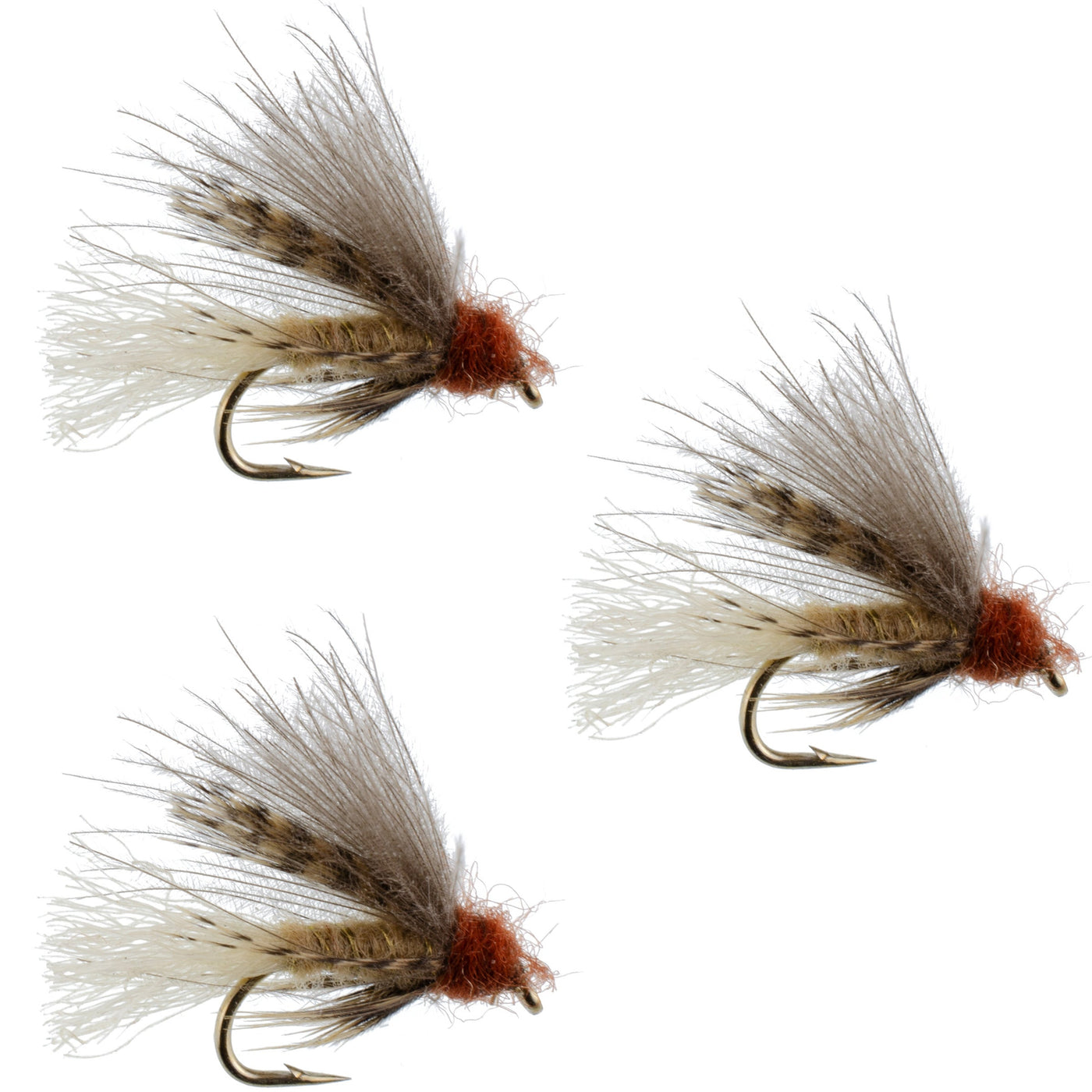 3 Pack Tan CDC Caddis Emerger Flies Hook Size 16