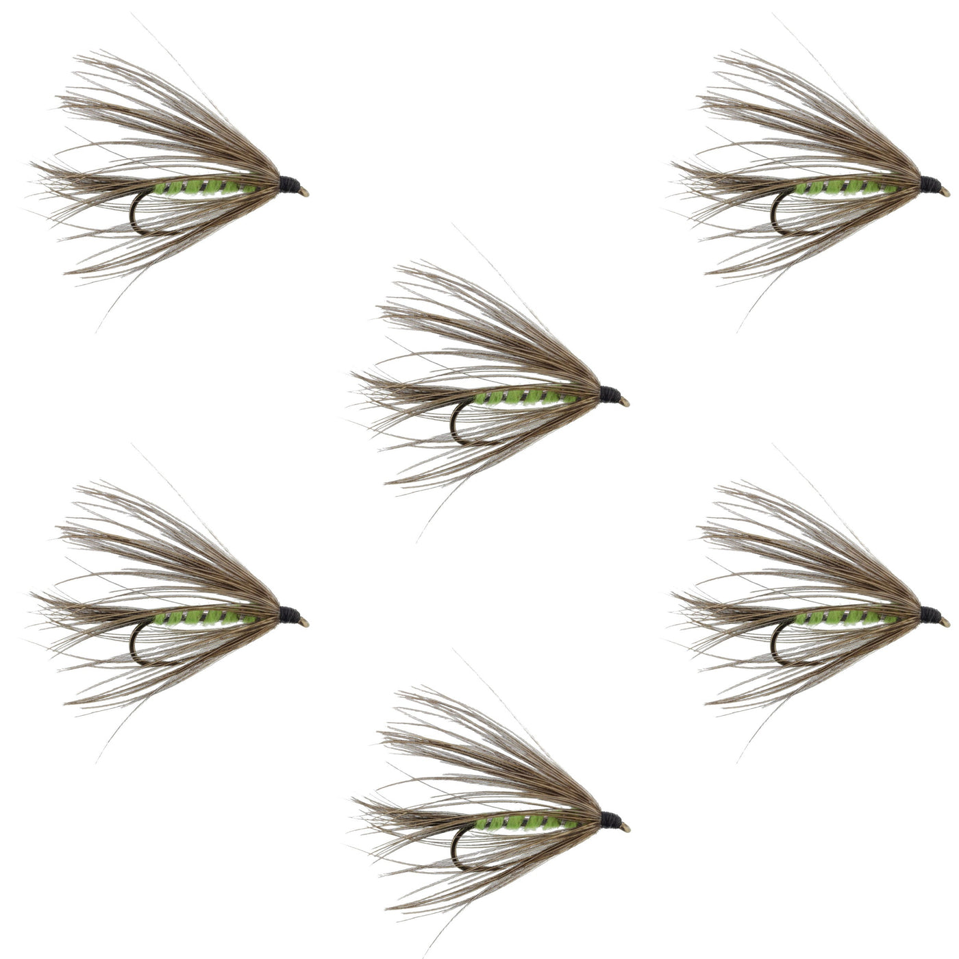 Carey Special Soft Hackle Grouse and Bright Green Wet Fly - 6 Flies Hook Size 10