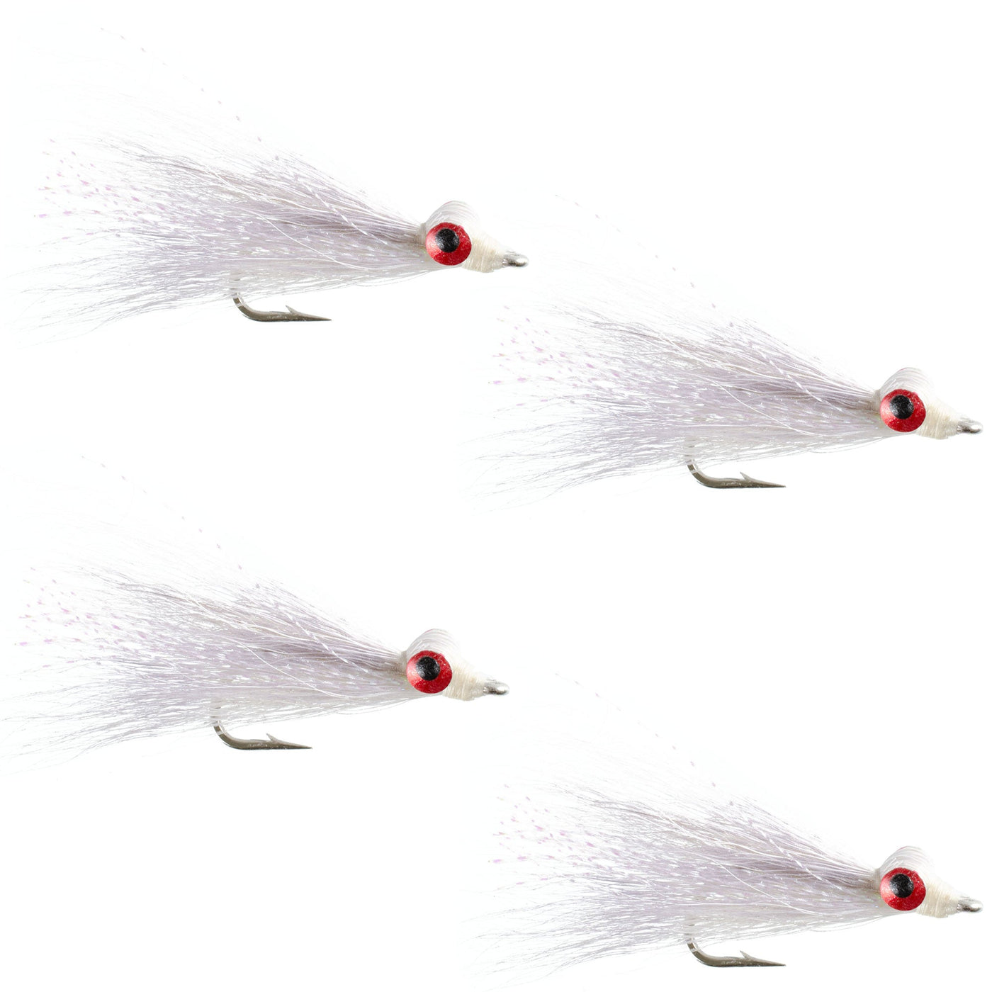 Clousers Deep Minnow White Streamer- 4 Saltwater - Bass Flies - Size 1/0
