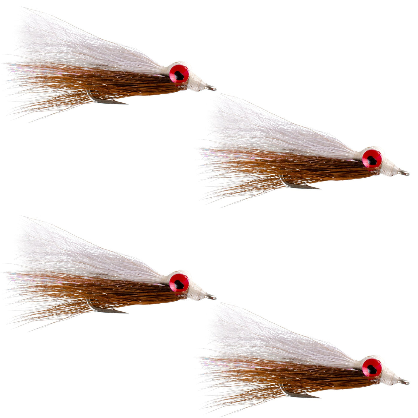 Clousers Deep Minnow Brown/White Streamer- 4 Saltwater Flies - Size 1/0
