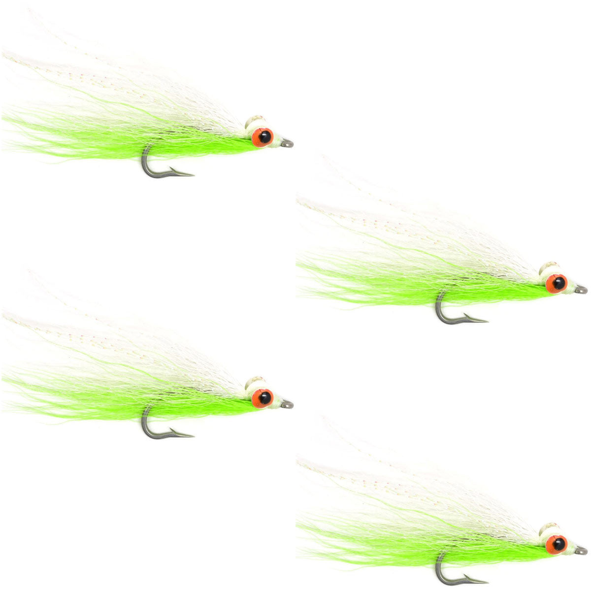 Clousers Deep Minnow Charteuse/White Streamer- 4 Saltwater Flies - 1/0