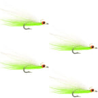 Clousers Deep Minnow Charteuse/White Streamer- 4 Saltwater Flies - 1/0
