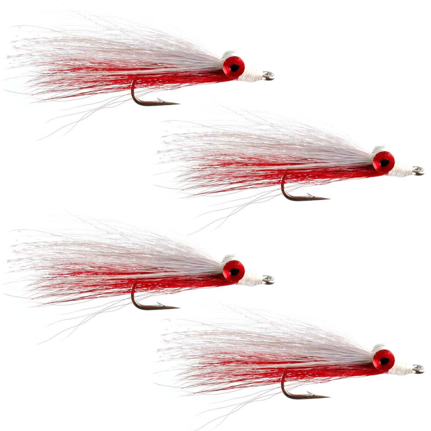 Clousers Deep Minnow Red/White Streamer- 4 Saltwater Flies - Size 1/0