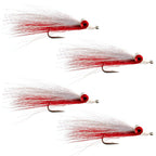 Clousers Deep Minnow Red/White Streamer- 4 Saltwater Flies - Size 1/0