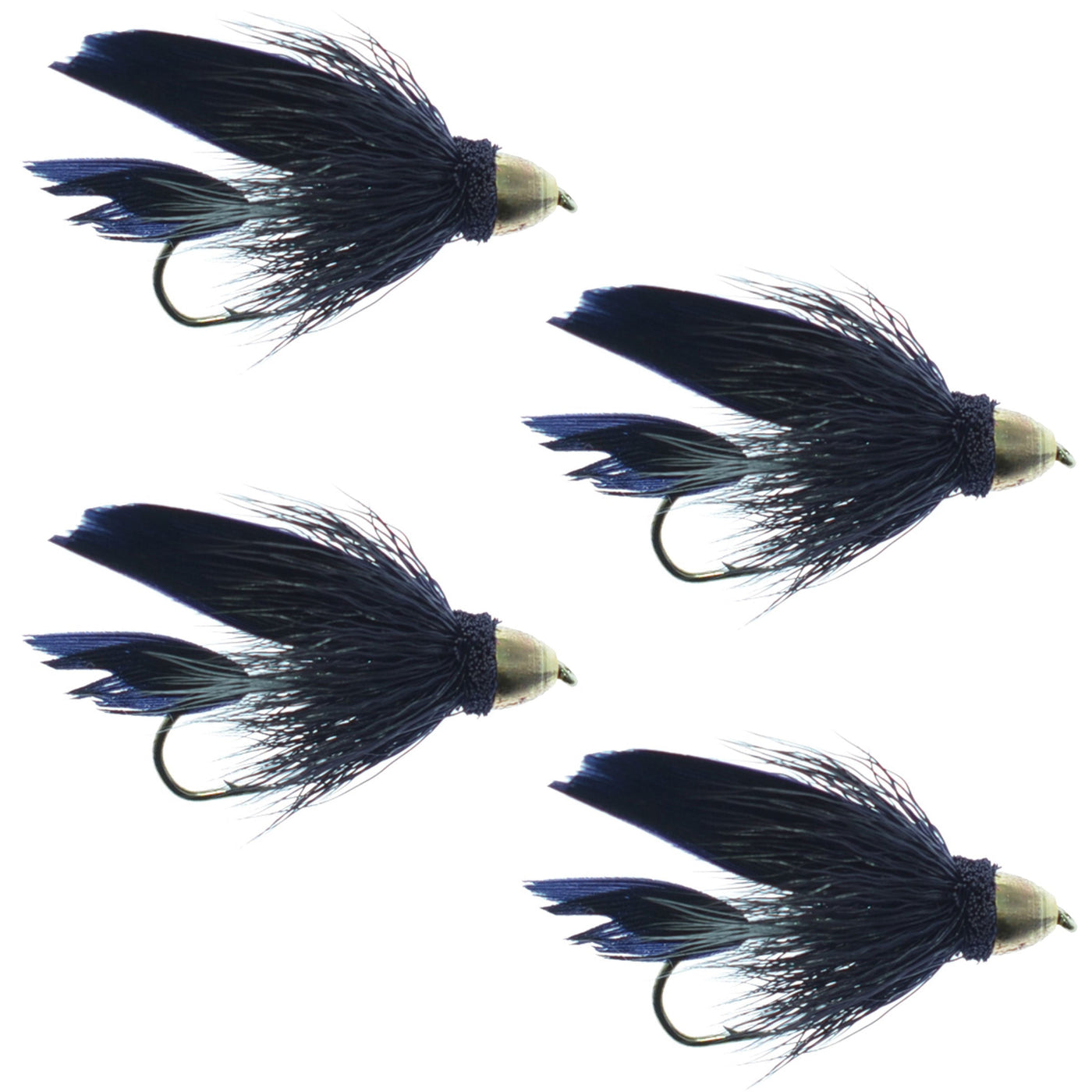 Cone Head Black Muddler Minnow Fly Fishing Flies -  4 Flies Size 10