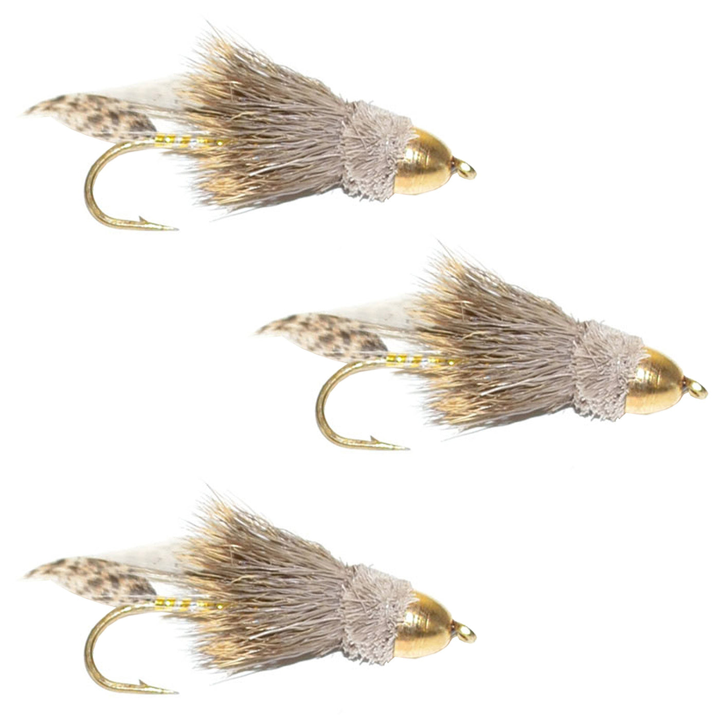 3 Pack Cone Head Muddler Minnow Trout and Bass Streamer Fly - Size 4