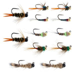 Tactical Euro Nymph Collection - 12 Tungsten Bead Flies  -  Sizes 12, 14, 16