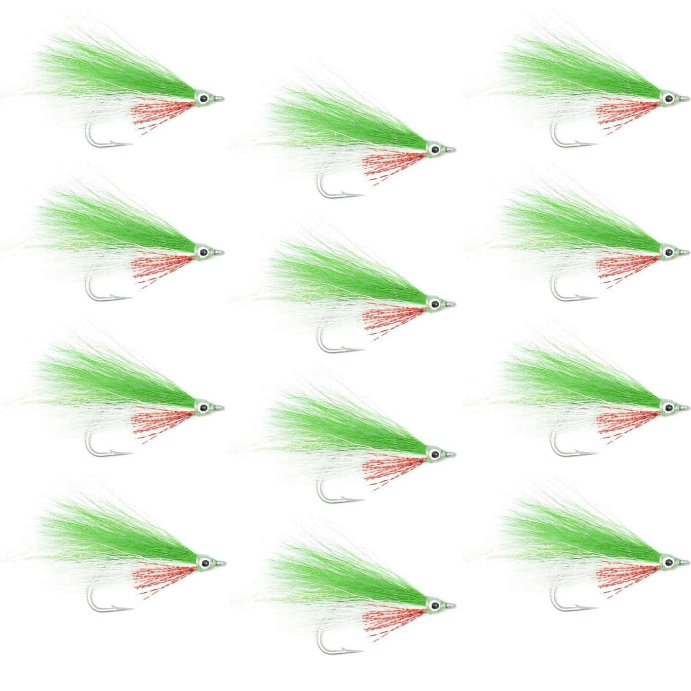 Lefty's Deceiver Saltwater Streamer Fly - Green/White - 12 Flies - Size 1/0