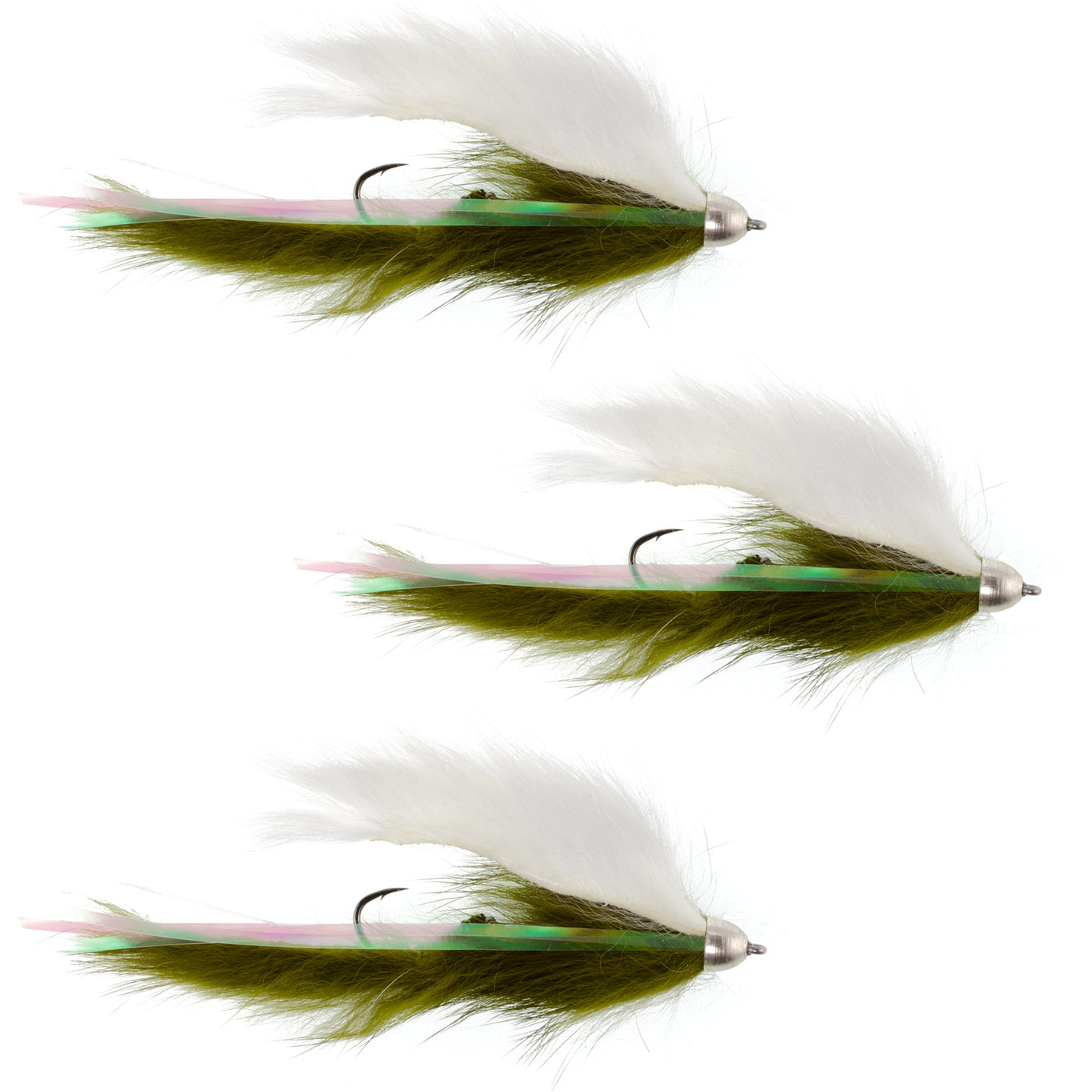 Dolly Llama Stinger Streamer Flies - 3 Olive and White  Size 4
