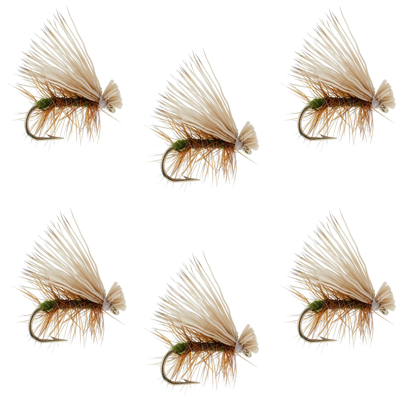 Olive Elk Hair Caddis Classic Trout Dry Fly - Set of 6 Flies Size 14