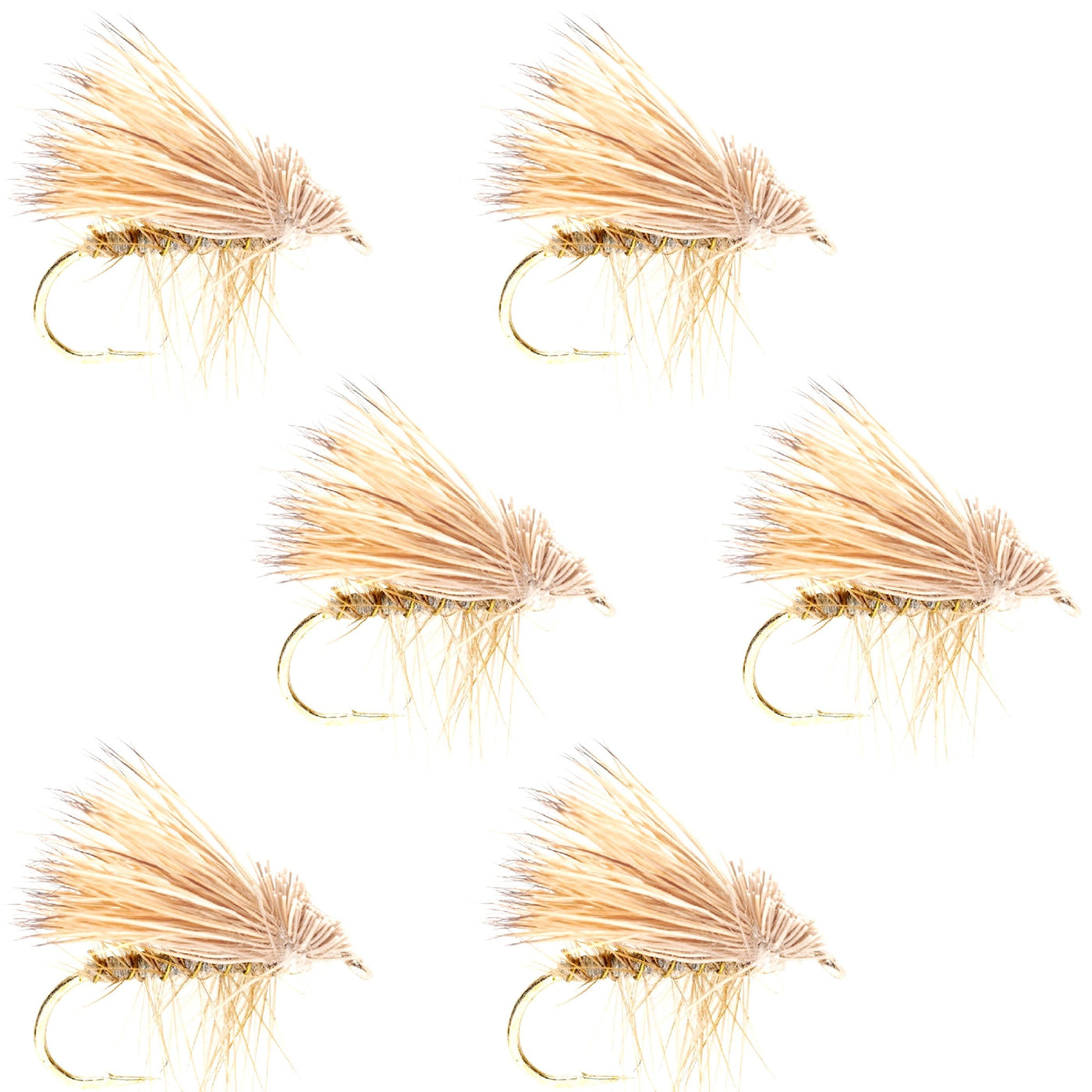 Barbless Yellow Elk Hair Caddis Classic Trout Dry Flies 6 Flies Size 14