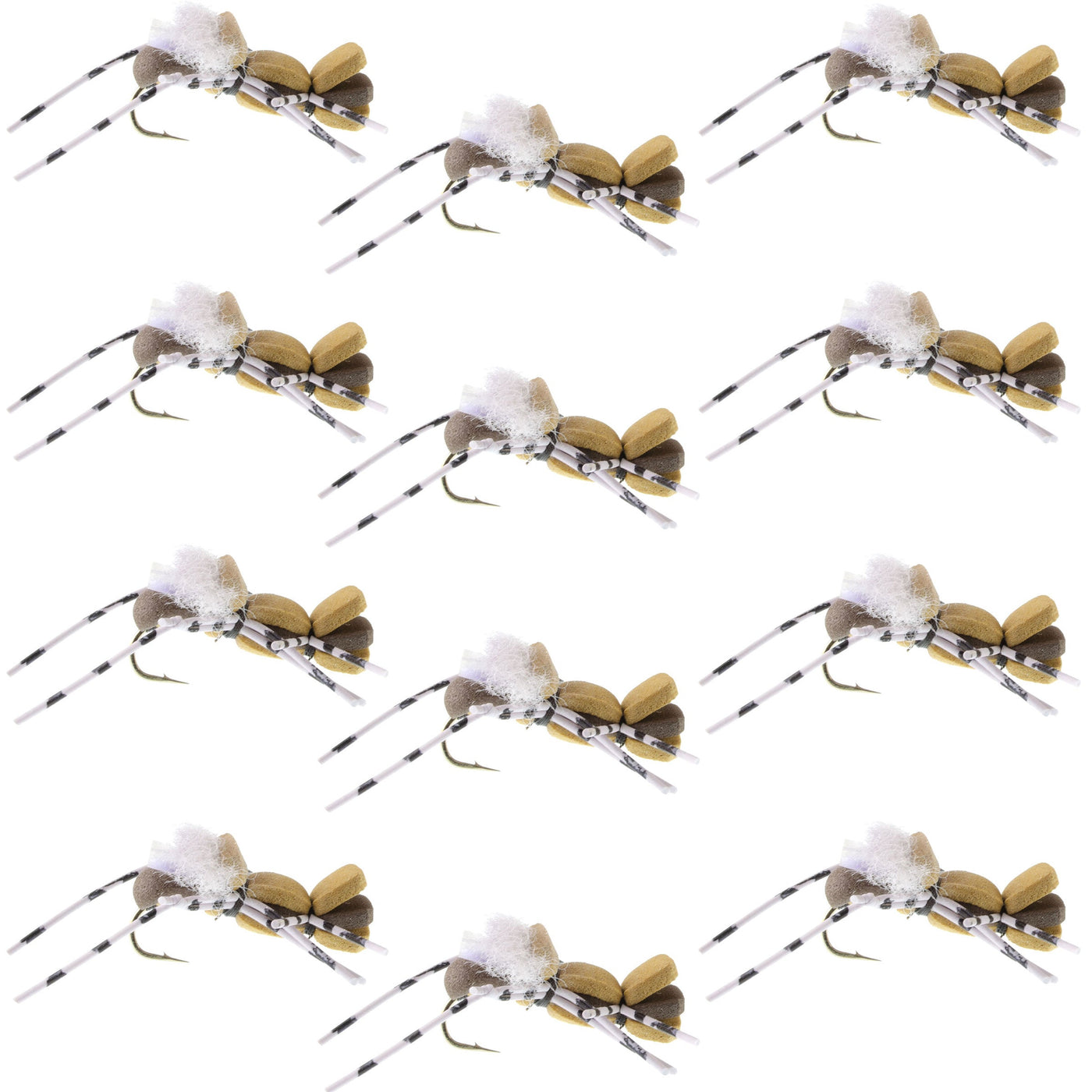 Fat Albert Tan Foam Body Grasshopper Fly - 1 Dozen Flies Hook Size 10