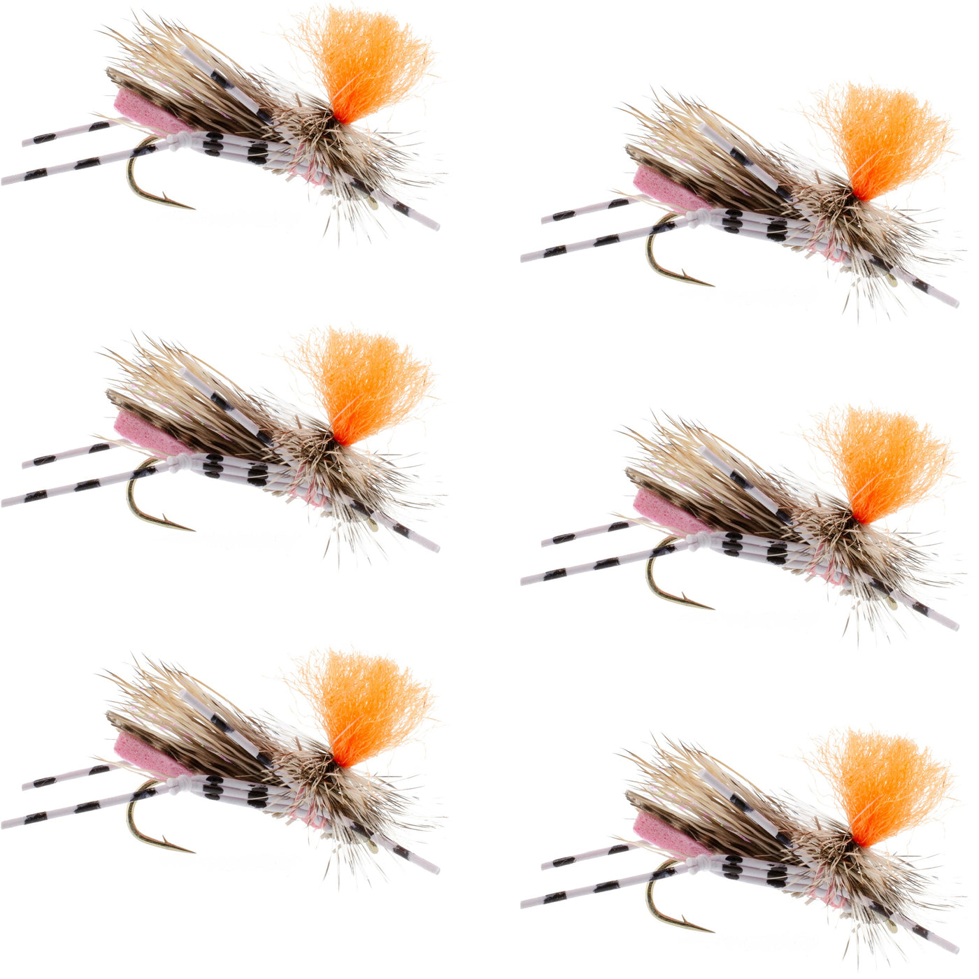 Feth Hopper Pink - Foam Grasshopper Fly Pattern - 6 Flies Hook Size 10