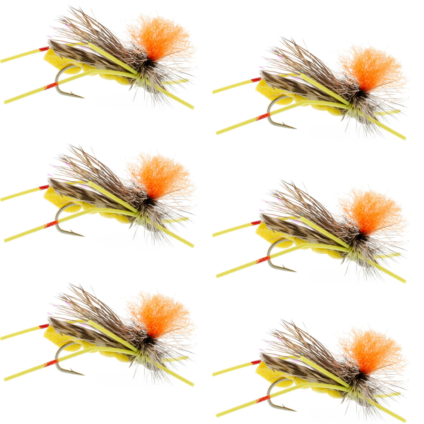 Feth Hopper Yellow - Foam Grasshopper Fly Pattern - 6 Flies Size 10