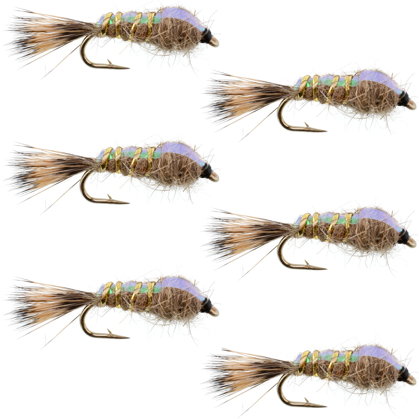 Classic Weighted Flashback Gold Ribbed Hares Ear Nymph - Set of 6 Flies - Size 18