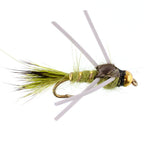 3 Pack Tungsten Bead Head Rubber Legs Olive Gold-Ribbed Hare's Ear Trout Fly Nymph - Hook Size 14