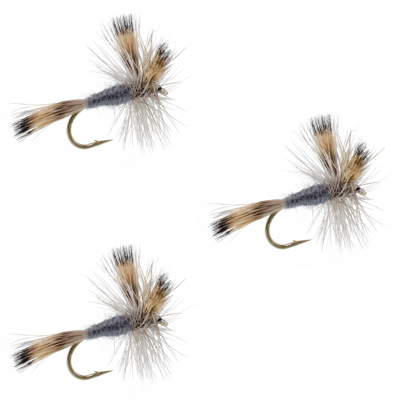 3 Pack Gray Wulff Classic Trout Dry Flies Hook Size 8