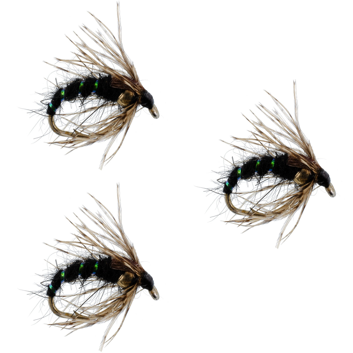 3 Pack Black Holy Grail Caddis Pupa Emerger Flies Hook Size 16