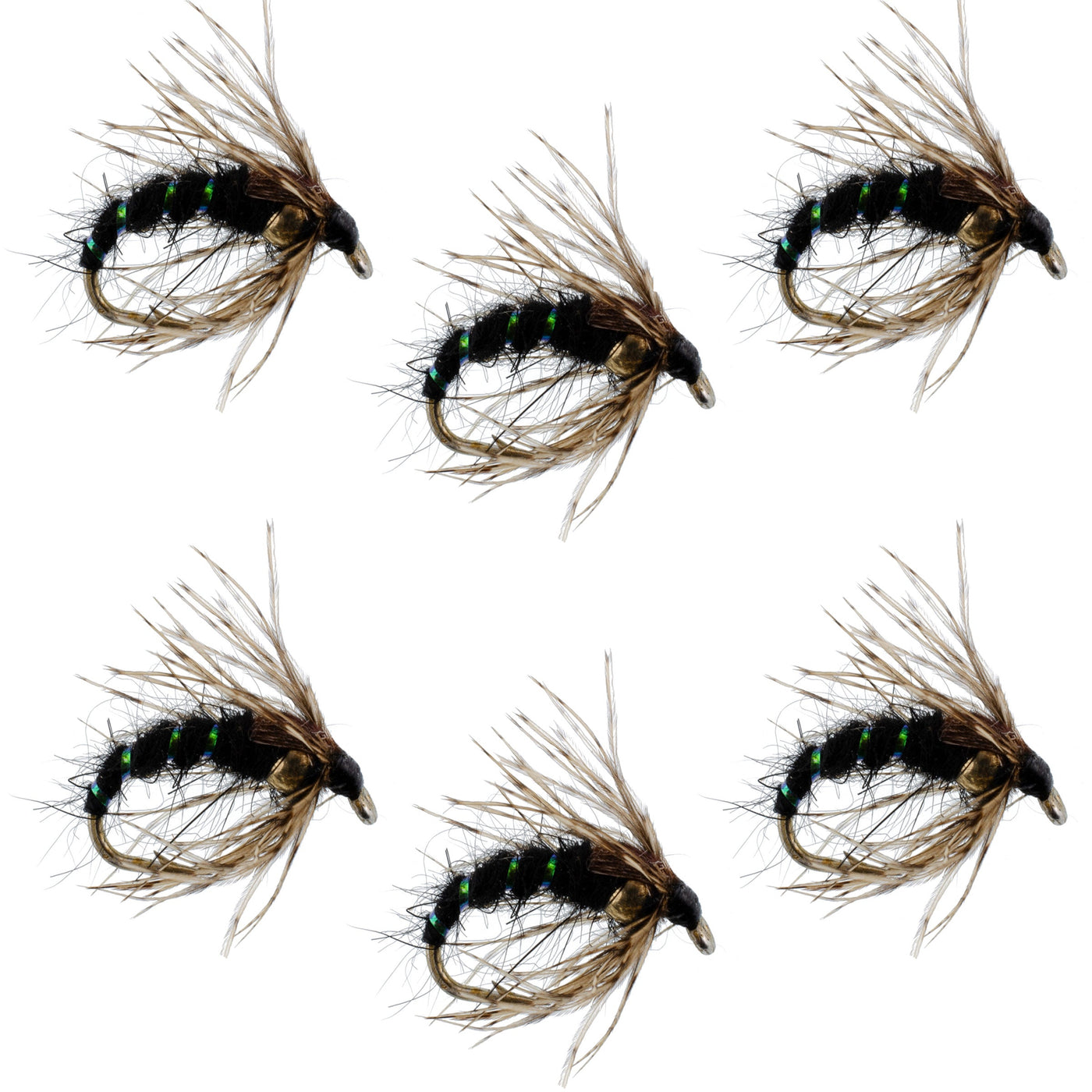 Black Holy Grail Caddis Pupa Emerger 6 Flies Hook Size 12