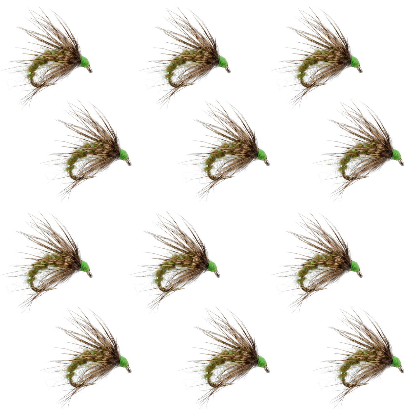Olive Holy Grail Caddis Pupa Emerger 12 Flies Hook Size 12