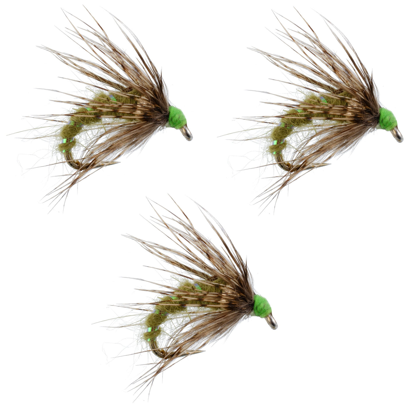 3 Pack Olive Holy Grail Caddis Pupa Emerger Flies Hook Size 16