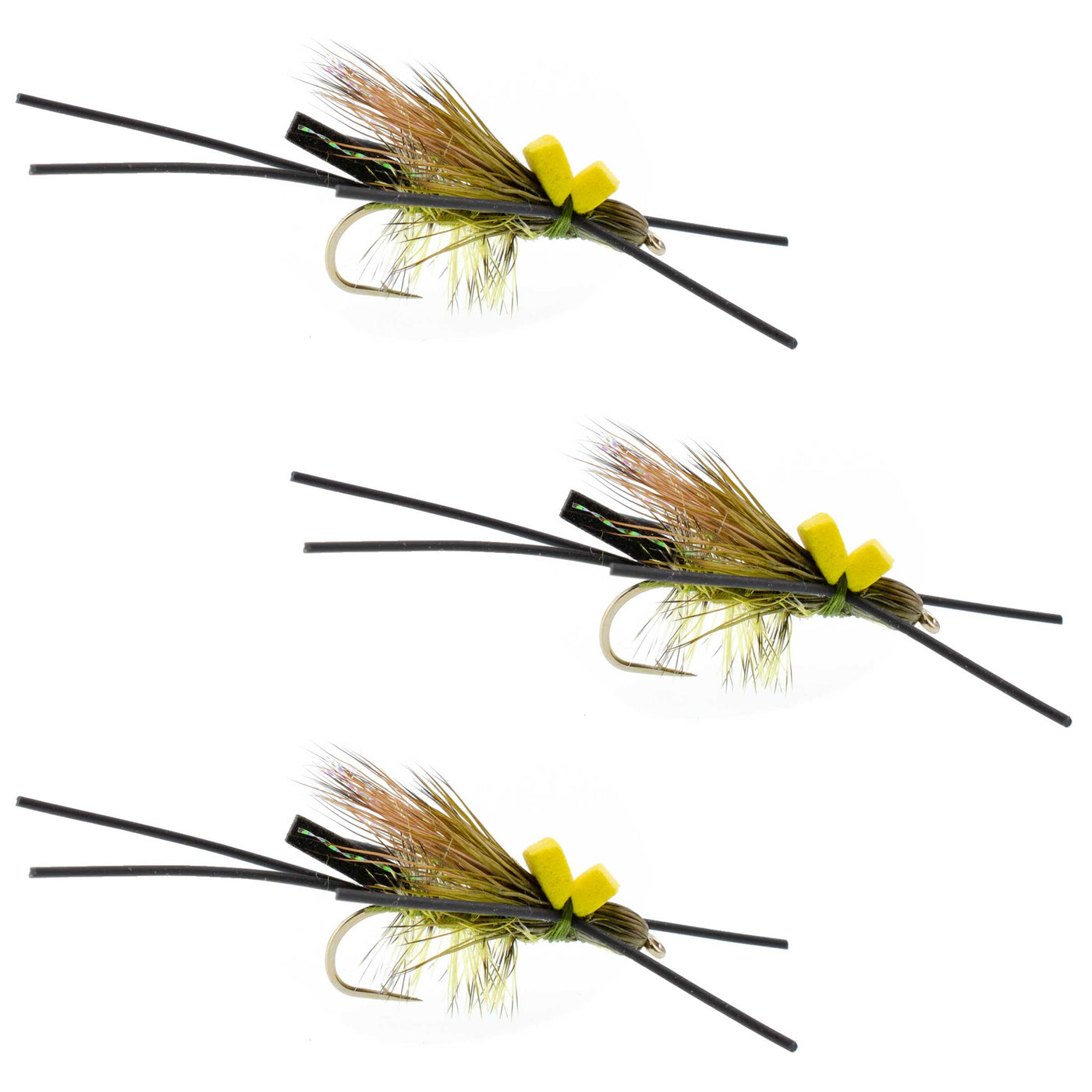 3 Pack Long Tail Skwala Stone - Squalla Stonefly Dry Fly - Hook Size 10