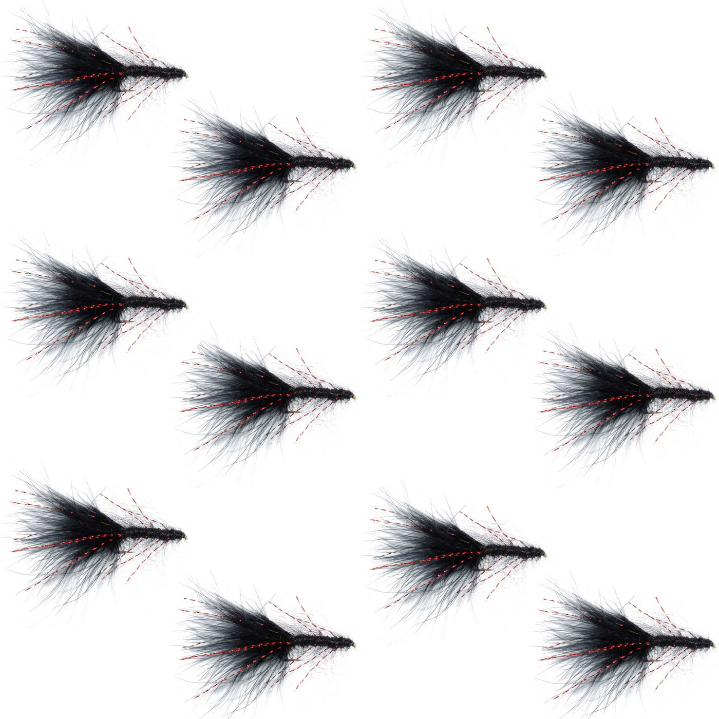 Black Red Crystal Mohair Leech Streamer Fly - 12 Flies Size 8