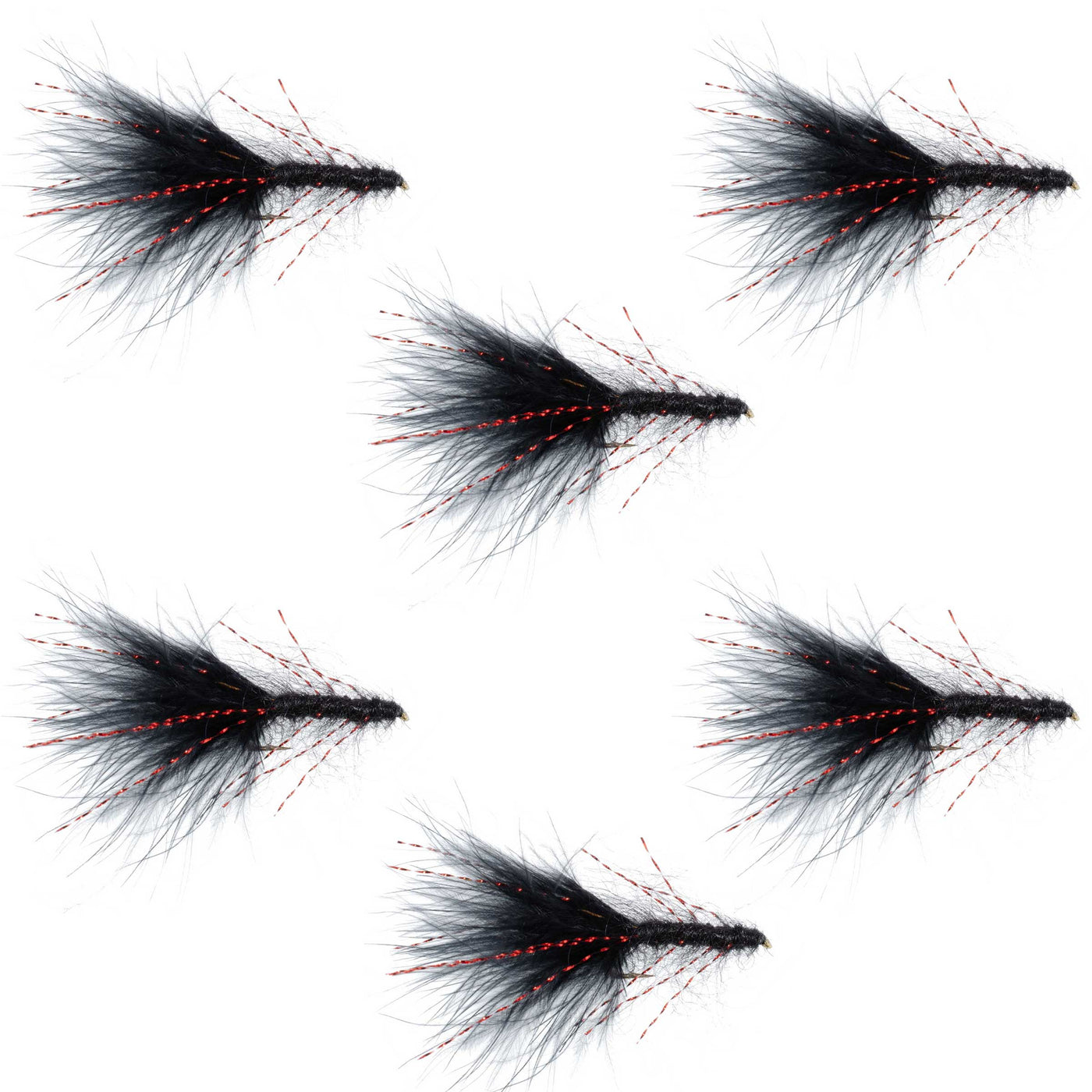 Black Red Crystal Mohair Leech Streamer Fly 6 Flies Size 8