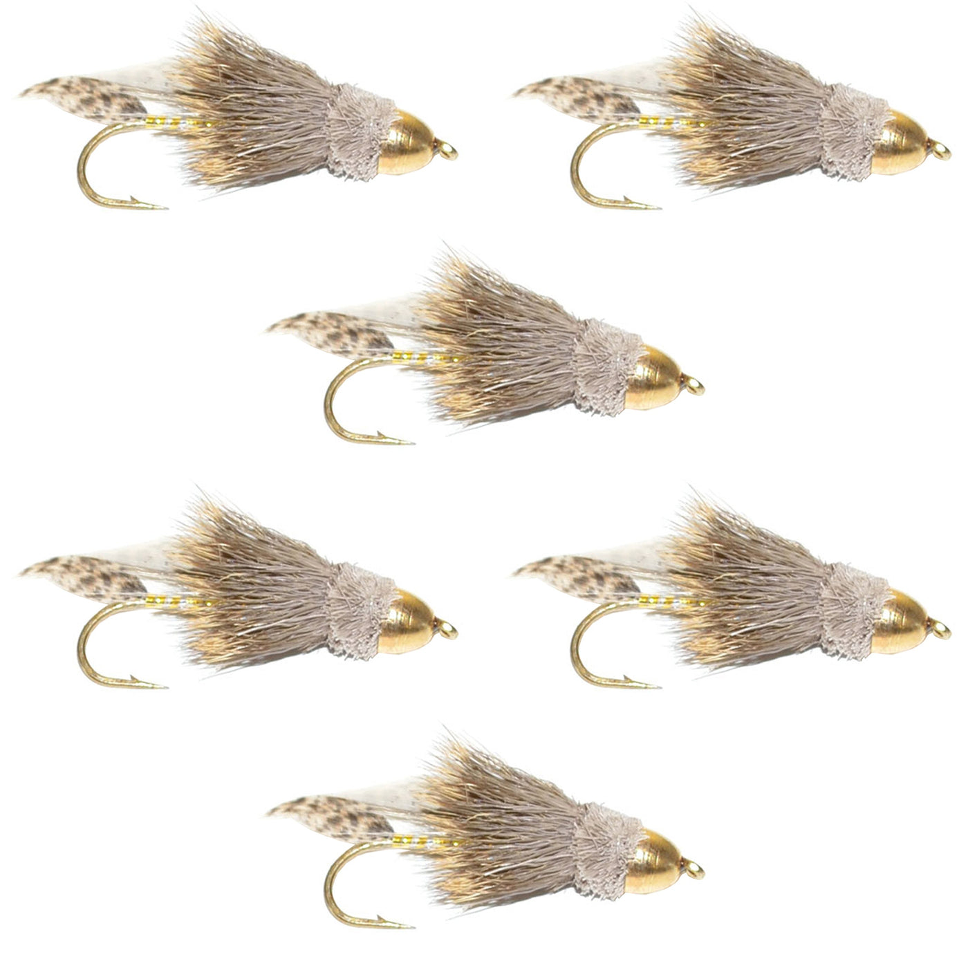 Cone Head Muddler Minnow Trout and Bass Streamer Fly - 6 Flies Size 10
