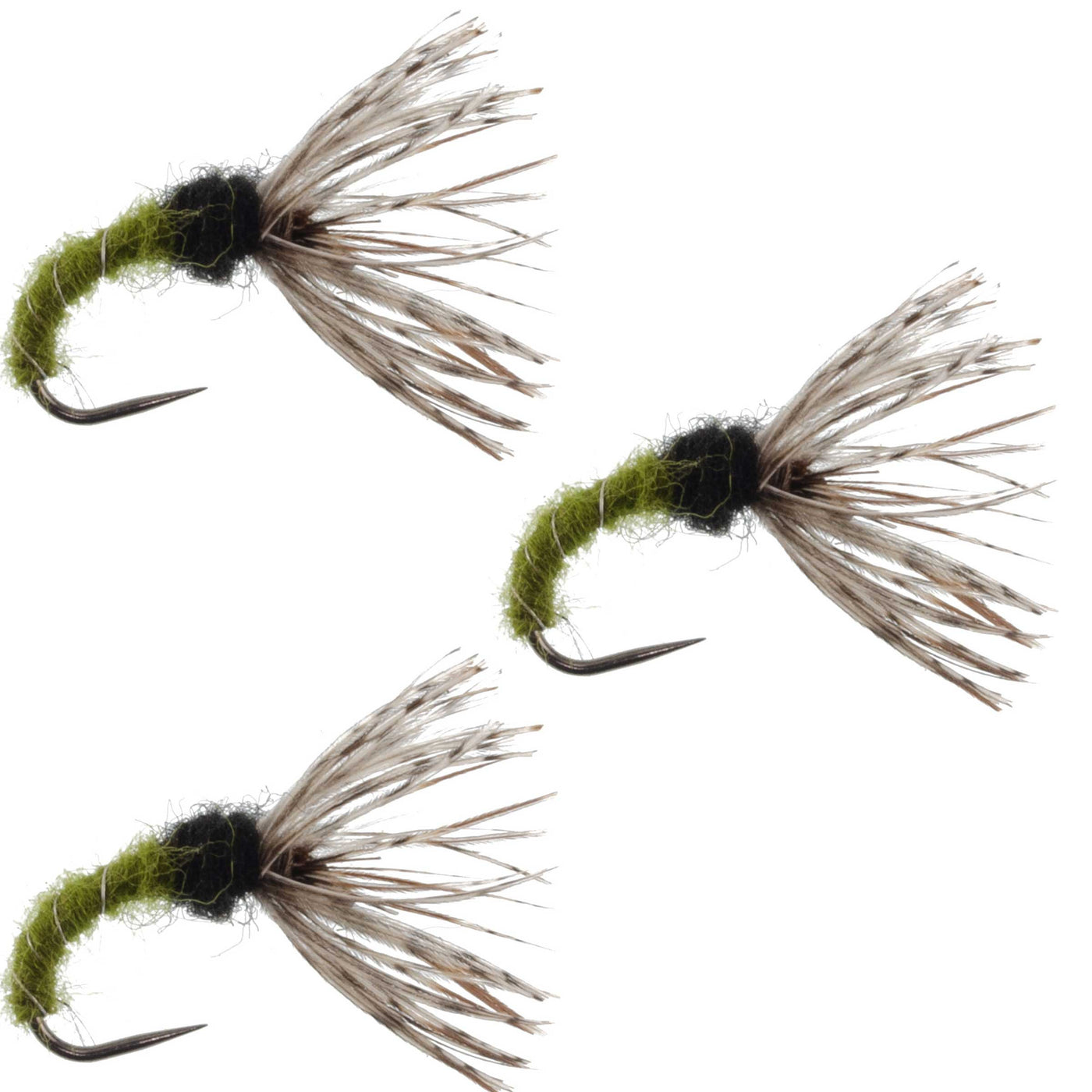 3 Pack Olive Zebra Sakasa Kebari - Tenkara Flies - Size 12