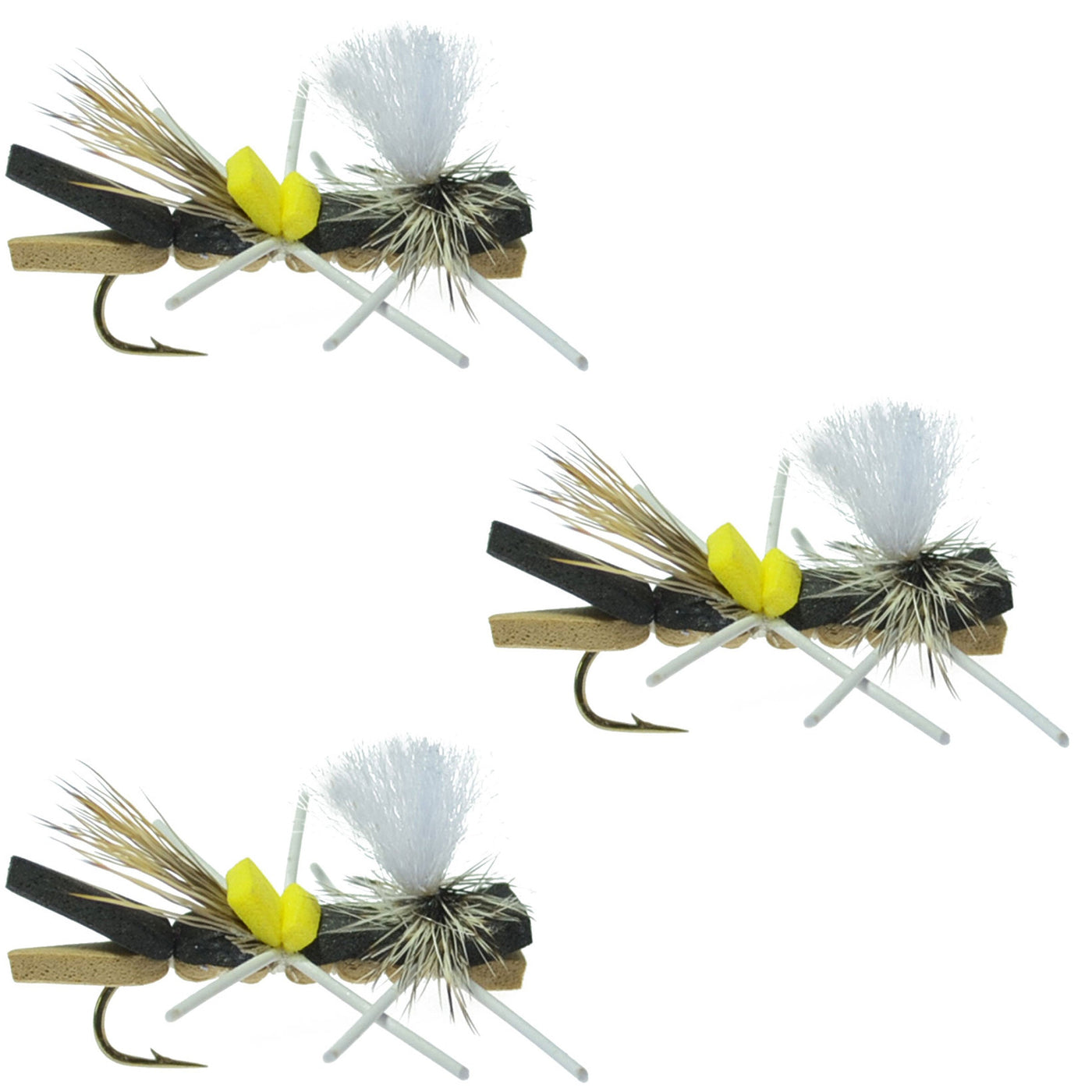 3 Pack Parachute Chernobyl Ant Black Tan Foam Body 6 Flies Size 10