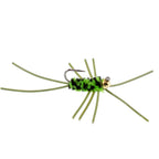 Barbless Pat's Rubber Legs Tungsten Bead Jigged Black/Chartreuse Euro Nymph  - Set of 6 Flies Hook Size 10