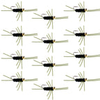 Barbless Pat's Rubber Legs Tungsten Bead Jigged Black Euro Nymph  - Set of 12 Flies Hook Size 10