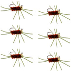 Barbless Pat's Rubber Legs Tungsten Bead Jigged Brown Euro Nymph  - Set of 6 Flies Hook Size 10