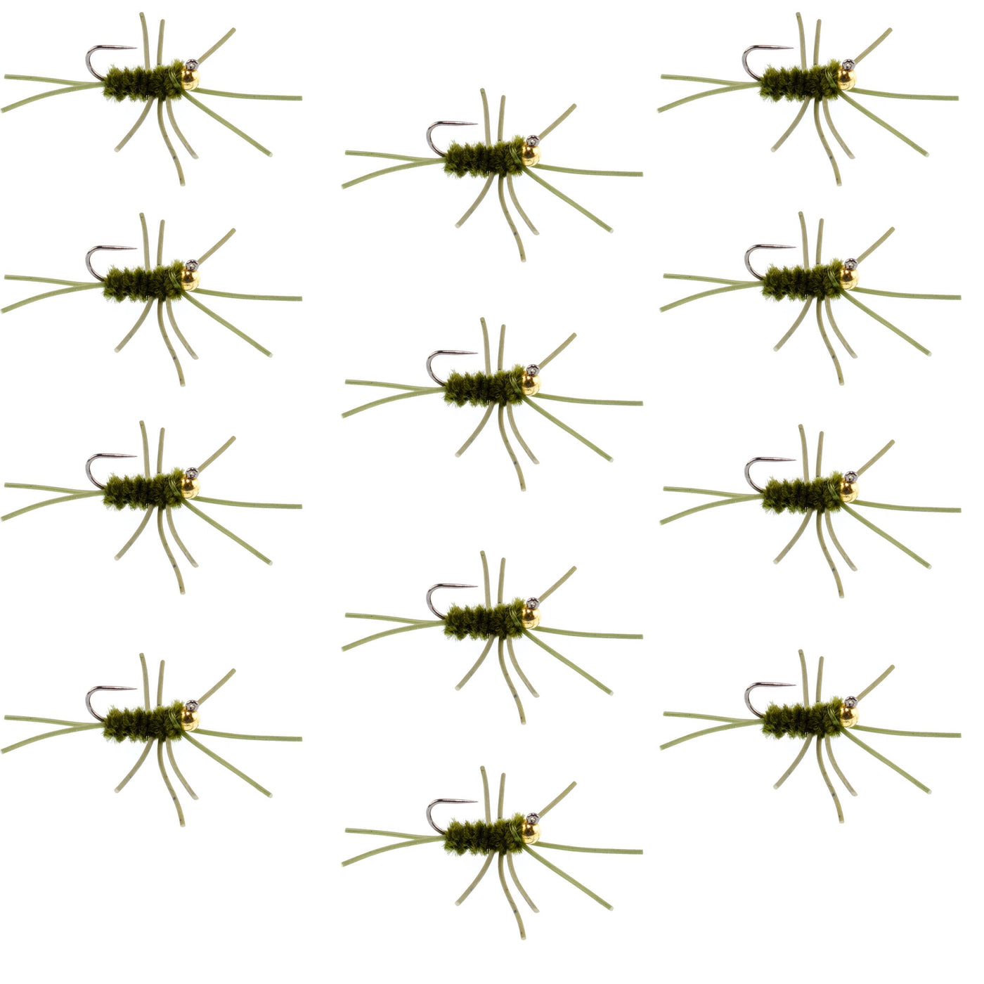 Pat's Rubber Legs Tungsten Jig Dark Olive Euro Nymph 12 Flies Size 10