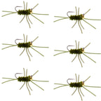 Barbless Pat's Rubber Legs Tungsten Bead Jigged Dark Olive Euro Nymph  - Set of 6 Flies Hook Size 10