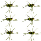 Barbless Pat's Rubber Legs Tungsten Bead Jigged  Olive/Black Euro Nymph  - Set of 6 Flies Hook Size 10