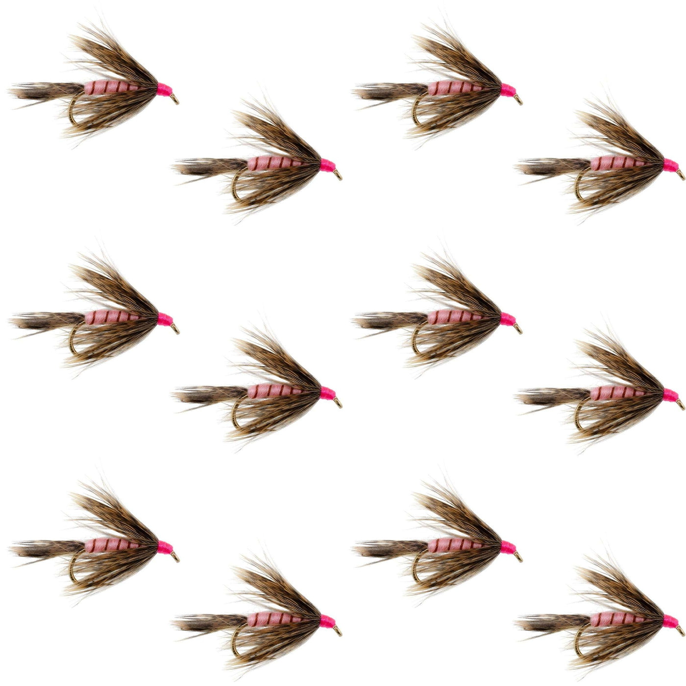 Fall Soft Hackle Grouse and Pink Wet Fly - 12 Flies Size 8