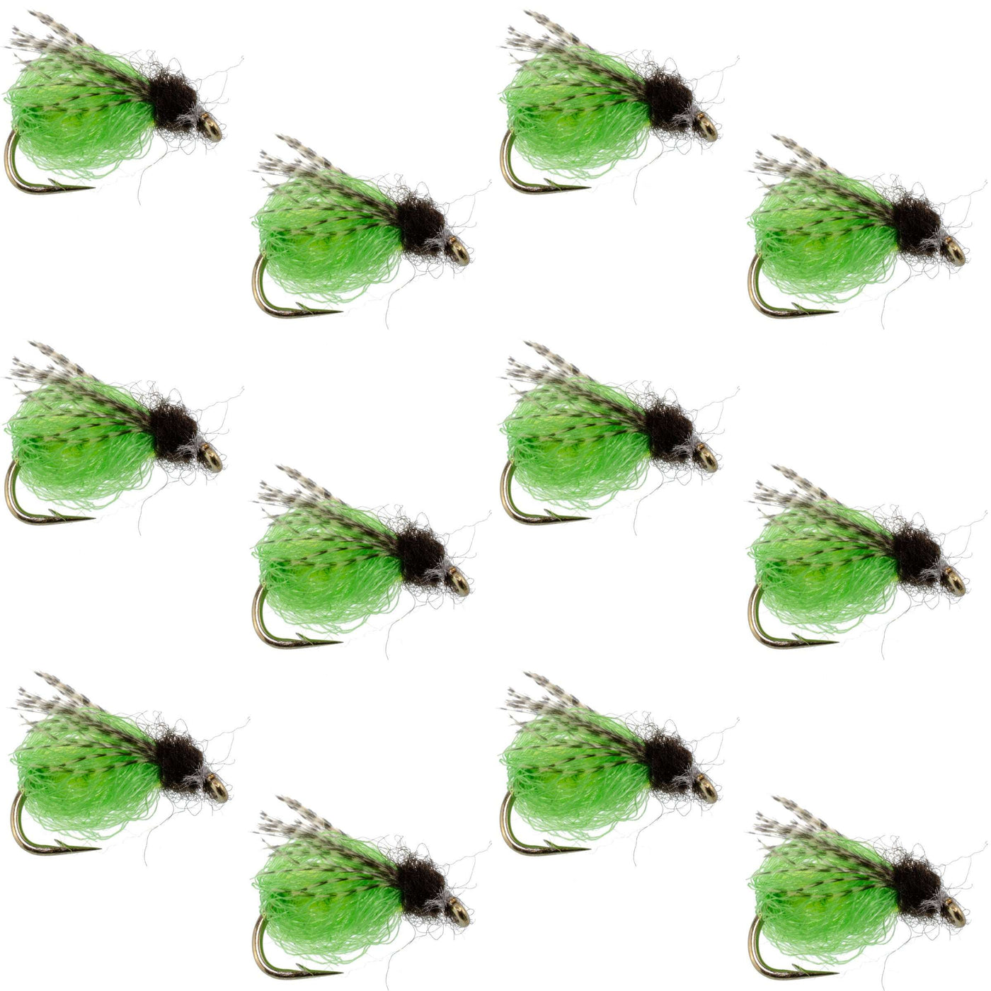 LaFontaine Bright Green Deep Sparkle Caddis Pupa - 1 Dozen Flies Hook Size 12
