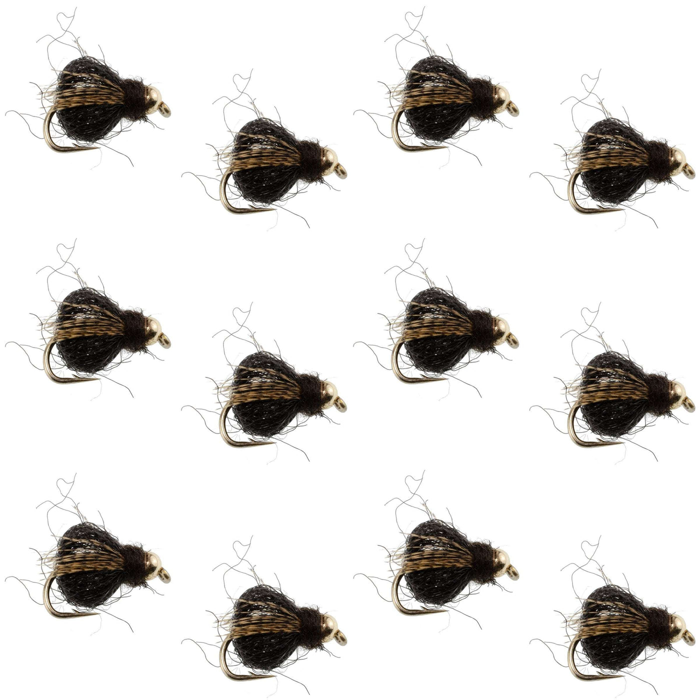 Bead Head LaFontaine Black Deep Sparkle Caddis Pupa - 12 Flies Size 16