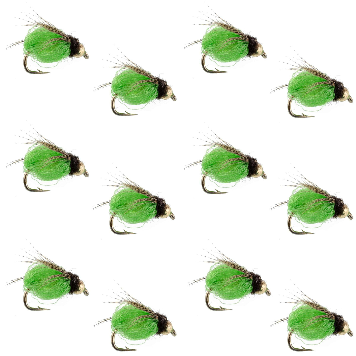 Bead Head LaFontaine Green Deep Sparkle Caddis Pupa - 12 Flies Size 18