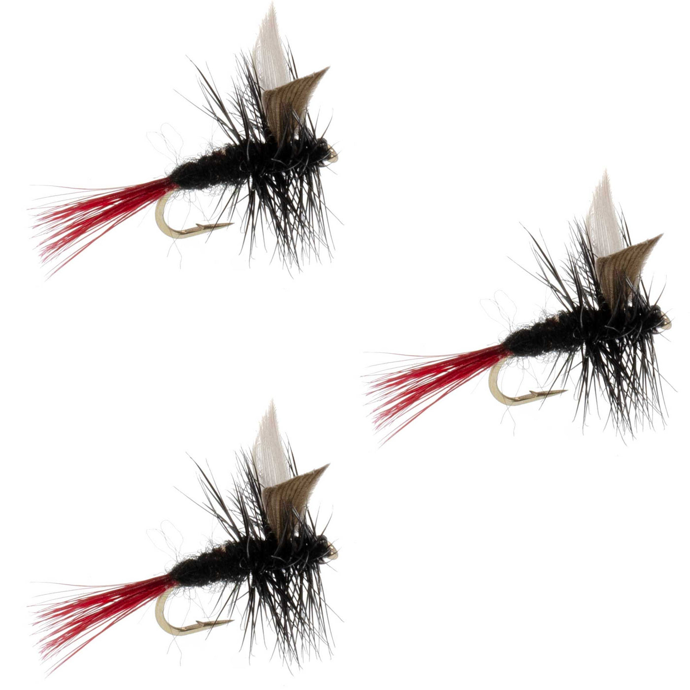 3 Pack Red-Tailed Black Gnat Classic Dry Fly - Size 18