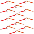 San Juan Worm Bead Head Power Worm Half and Half V-Rib - 1 Dozen Nymph Flies Hook Size 10