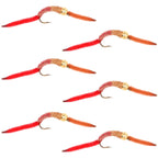 San Juan Worm Gold Bead Power Worm  Half and Half - Set of 6 Nymph Flies Hook Size 12