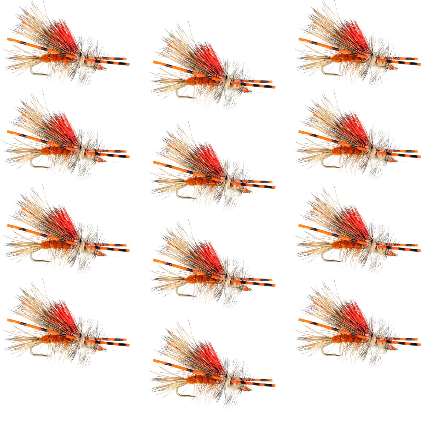 Kaufmann's Orange Crystal Stimulator Rubber Legs Dry Fly - 12 Flies Hook Size 12